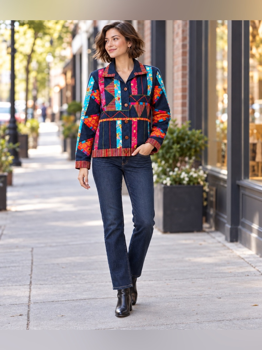 Vintage K.T. McKenzie Patchwork Cotton Jacket L Boho Wearable Art